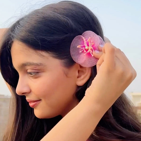 Pink Bloom Mesh Hair Clip