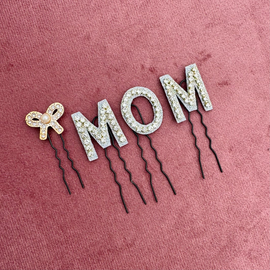 “Mom” Hair Pin Set with Bow
