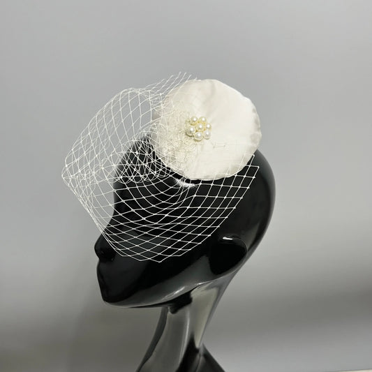 White Pearls Short Birdcage Veil Fascinator | Shop India