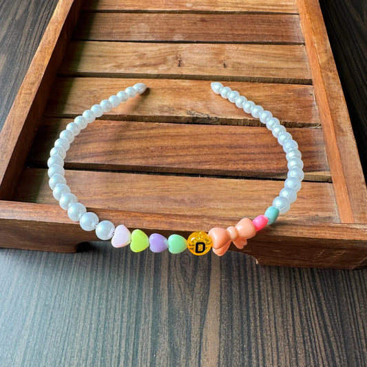 Candy Pearl Heart & Bow Headband – Name Initial - Peach Bow