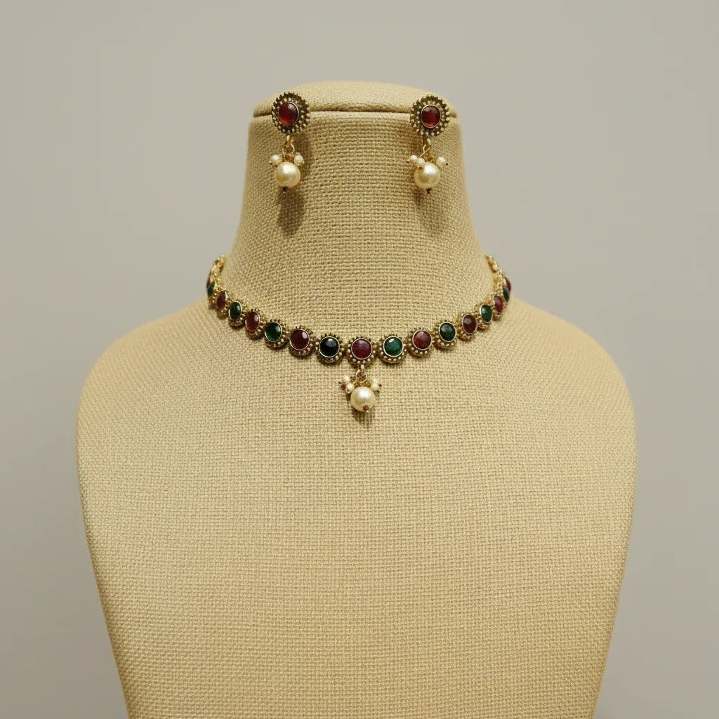 Rajkumari Ruby-Emerald Choker Necklace & Earring Set