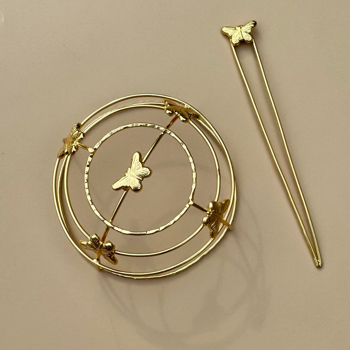 Brass Butterfly Bun Cage Hair Accessory – Elegant Gold Bun Holder