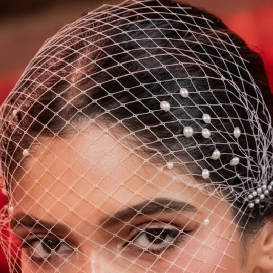 Pearl Embellished Net Veil for Brides & Special Occasions