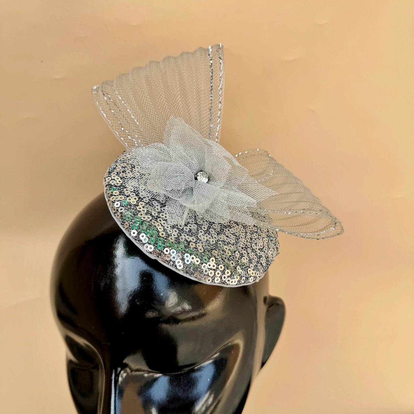 Pixie Silver Grey Sequin Fascinator