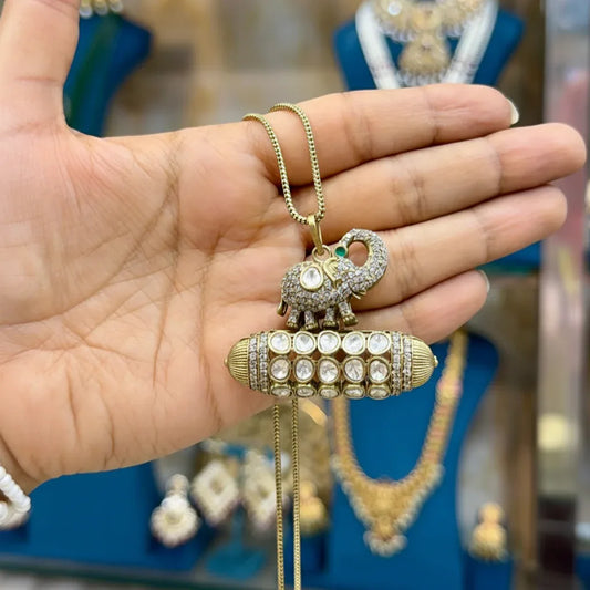 Moissanite Polki Haathi Pendant with Chain