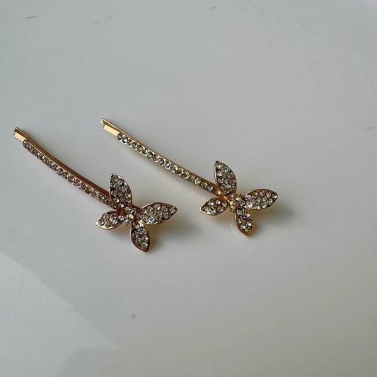Crystal Sleekline Butterfly Bobby Pins - Clear Crystals