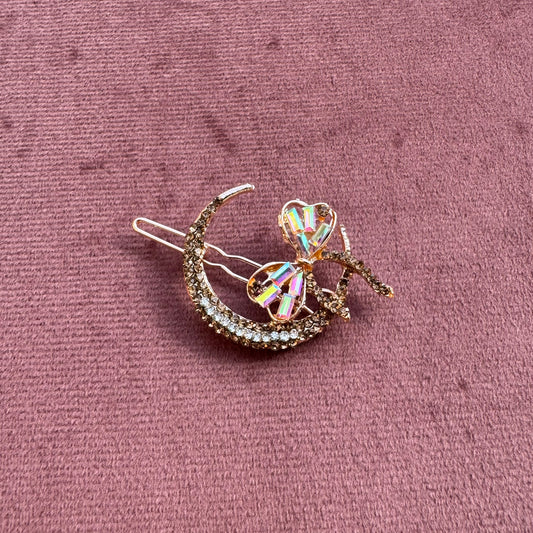 Celestial Spark Moon & Mini Bow Hair Clip