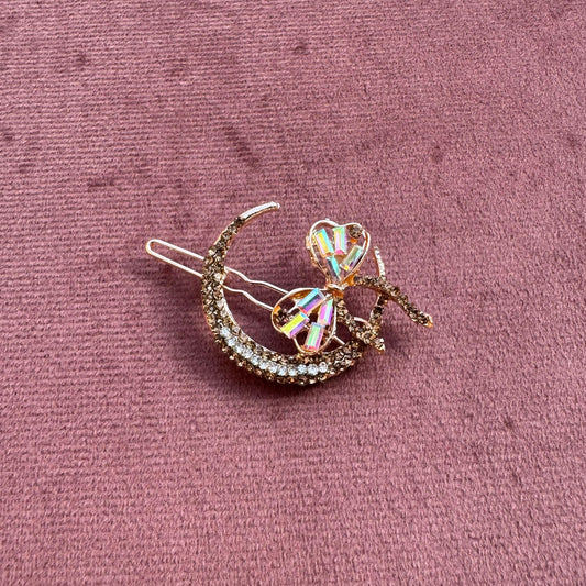 Celestial Spark Moon & Mini Bow Hair Clip