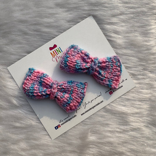 Multicolor Twin Knit Bow Hair Clip Set
