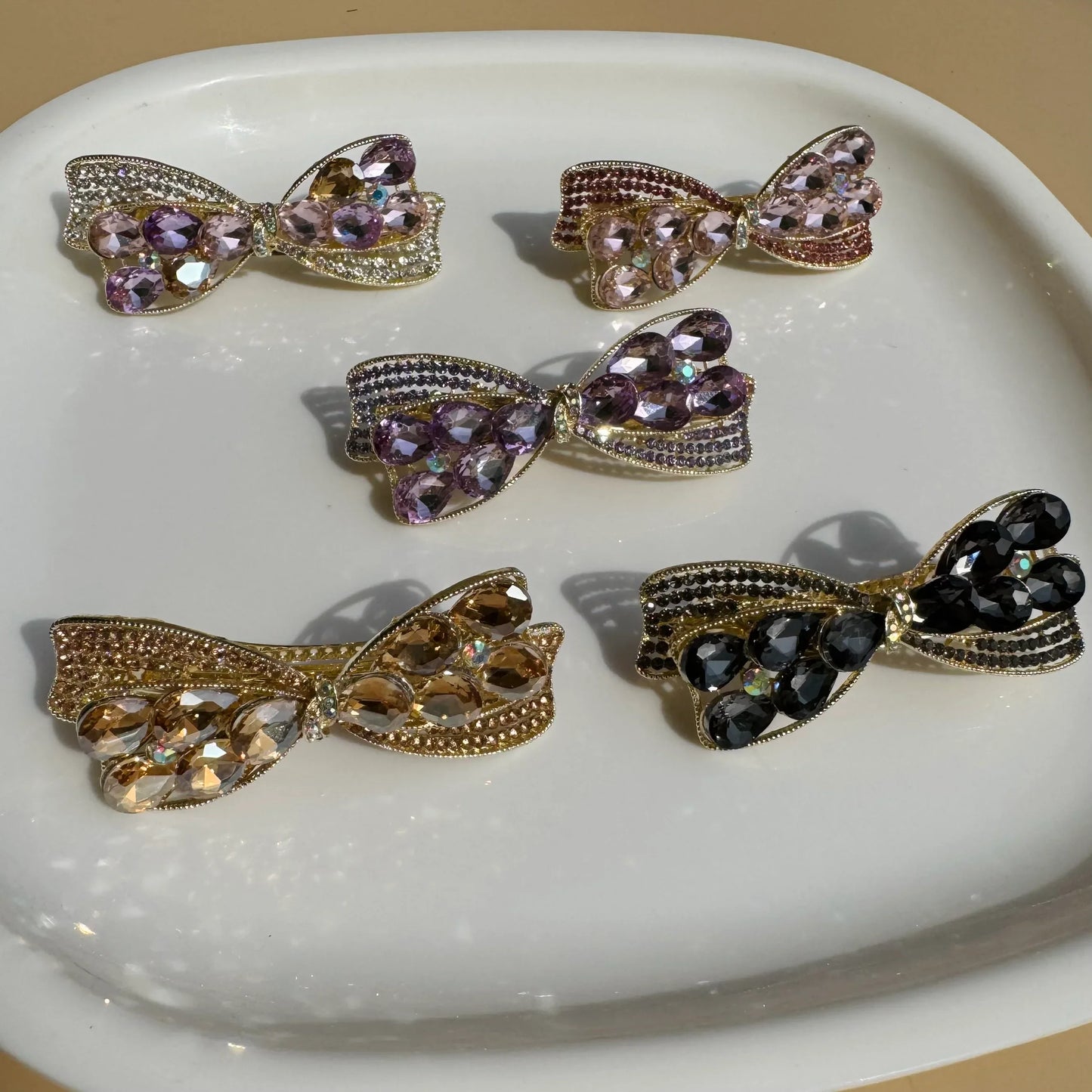 Crystal Bejeweled Bow Barrette Clips