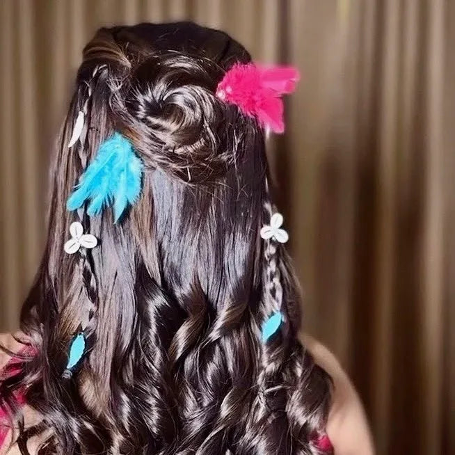 Feather Luxe Hair Pins - Blue & Yellow