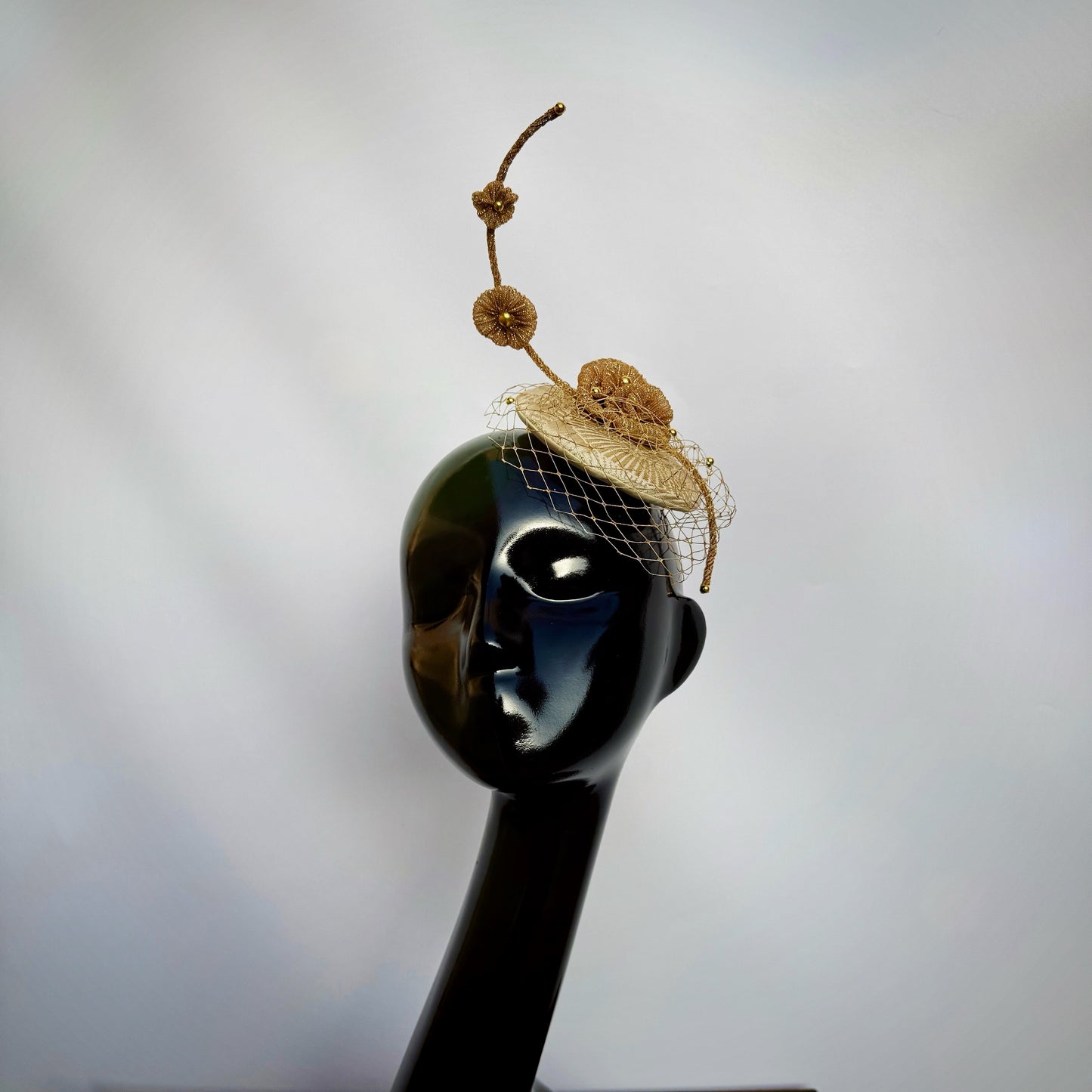 Golden Bloom Veil Fascinator Hat