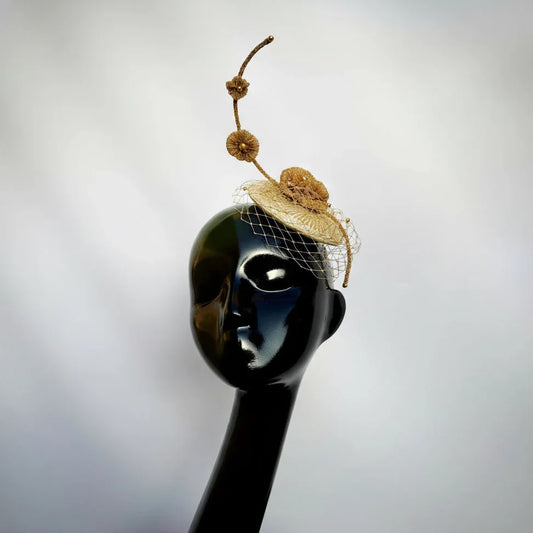Golden Bloom Veil Fascinator Hat