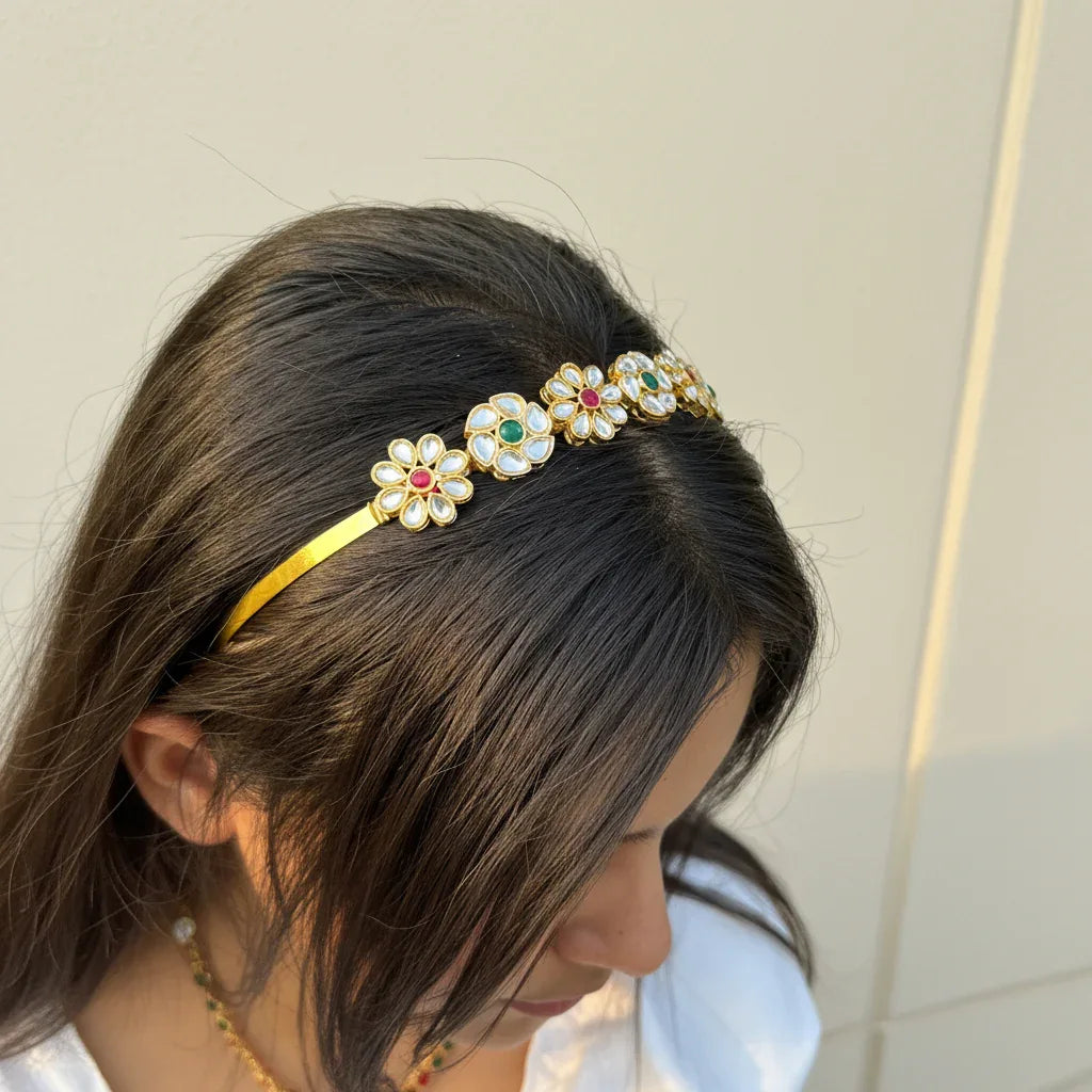 Polki Kundan Hairband | Festive Floral Hair Accessory