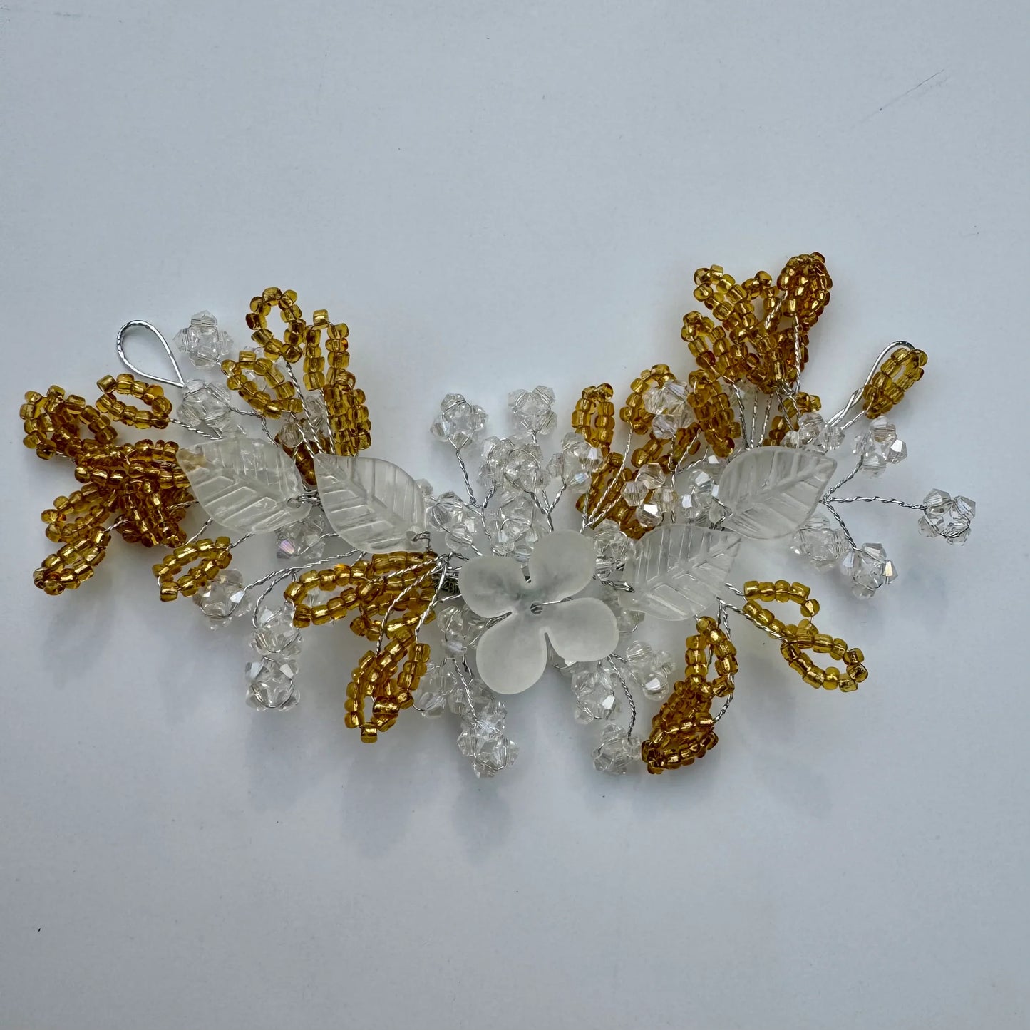 Gold & Frosted White Bridal Beaded Hairpiece