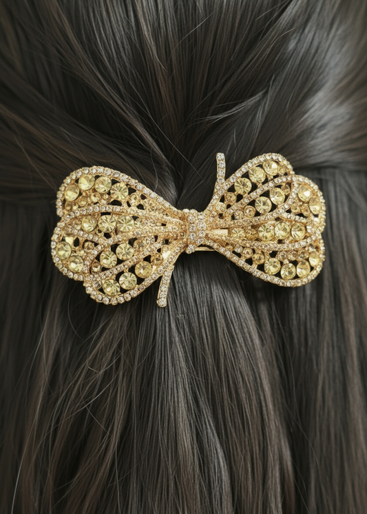 Golden Gleam Luxe Bow Barrette Clip