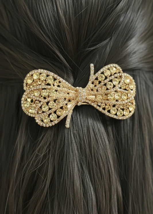 Golden Gleam Luxe Bow Barrette Clip