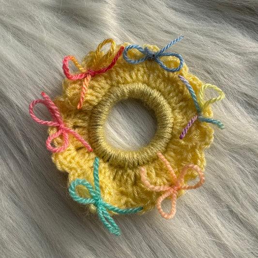 Yellow Bow Knitted & Plush Crochet Hair Tie Scrunchie