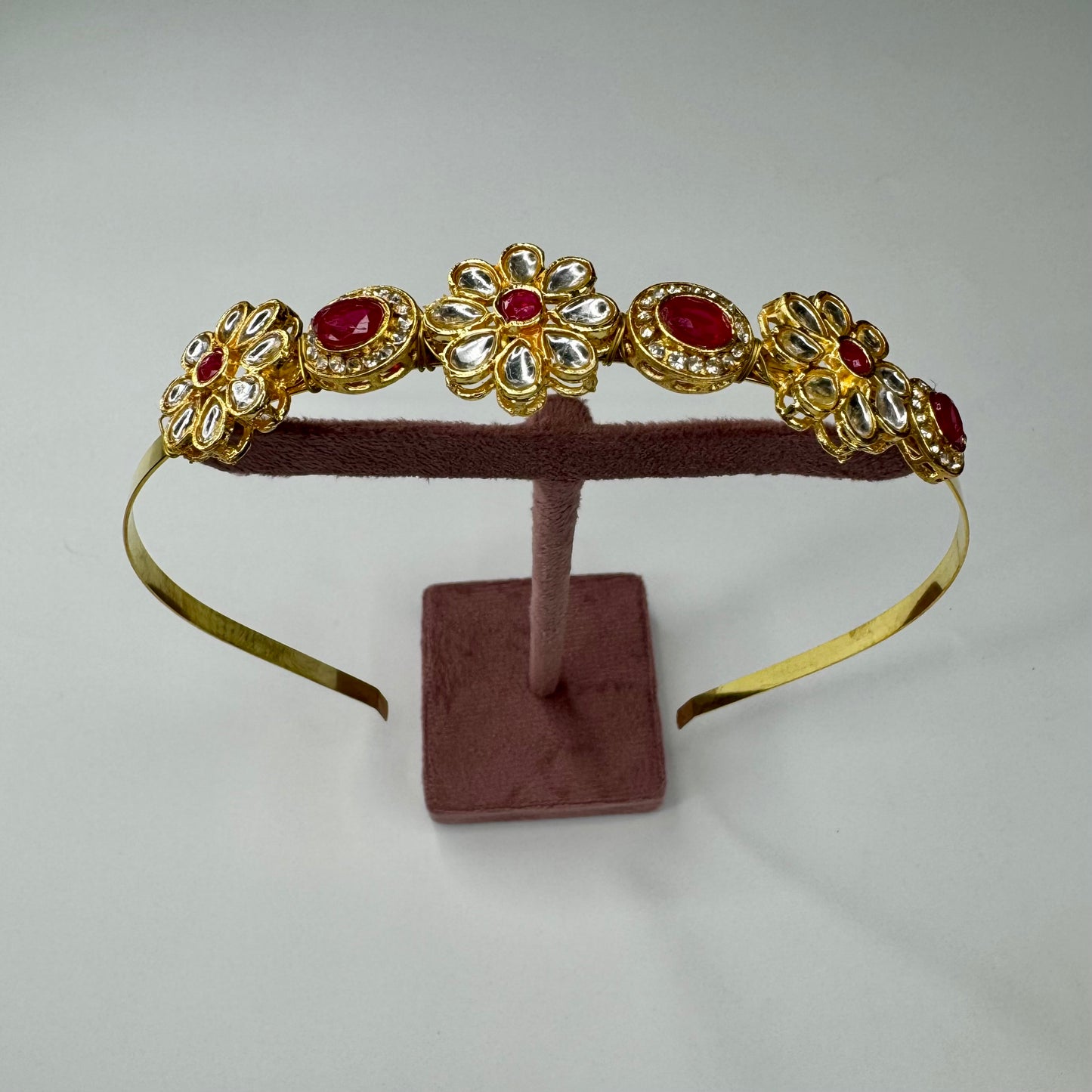 Golden Polki Ruby Kundan Flower Hairband