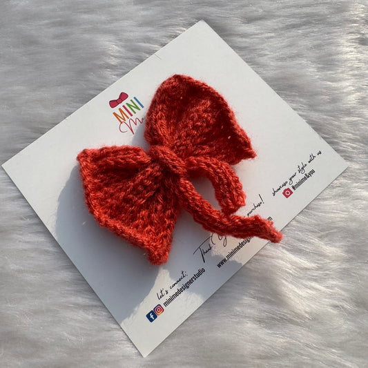 Rust Knitted Tail Bow Hair Clip