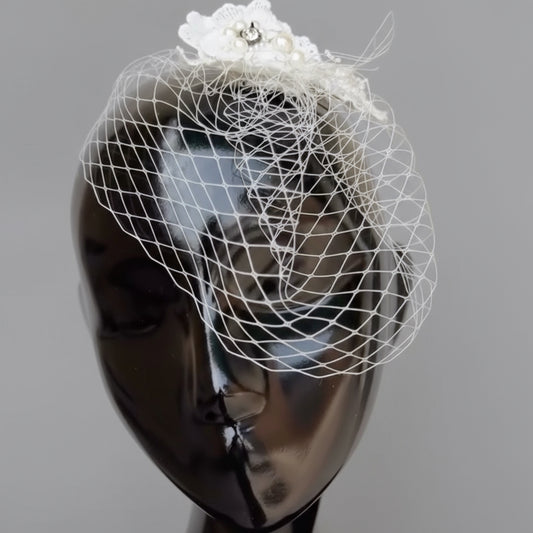 White Lace Birdcage Veil Fascinator