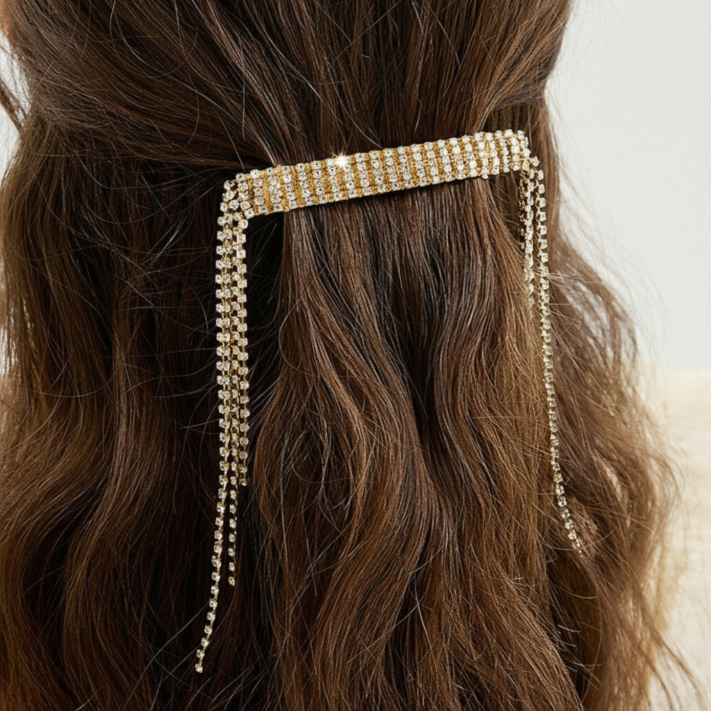 Crystal Rhinestone Tassel Barratte Clip