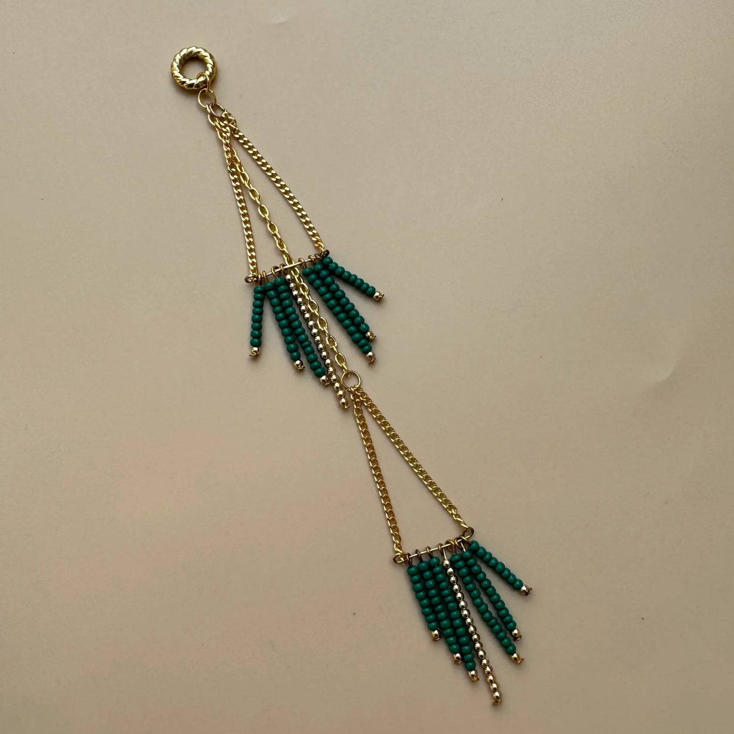 Gold & Green Beaded Tassel