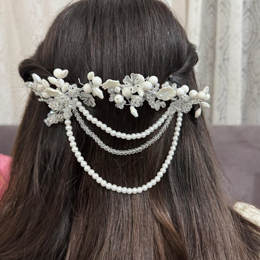 Royal Grace Drape Hairpiece | Pearl & Crystal Floral Bridal Hair Accessory