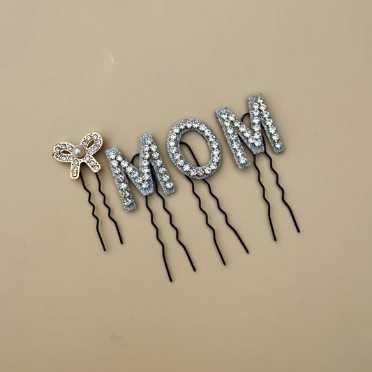 “Mom” Hair Pin Set with Bow