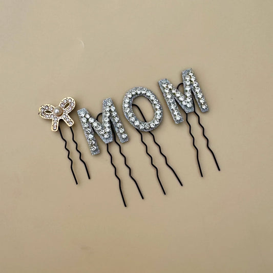 “Mom” Hair Pin Set with Bow