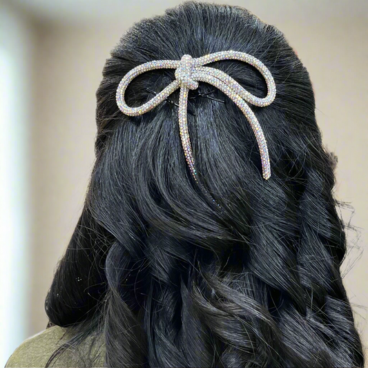 Crystal Blossom Silver Hair Bow Clip