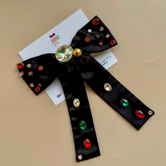 Black Luxe Jewel Embellished Bow Clip