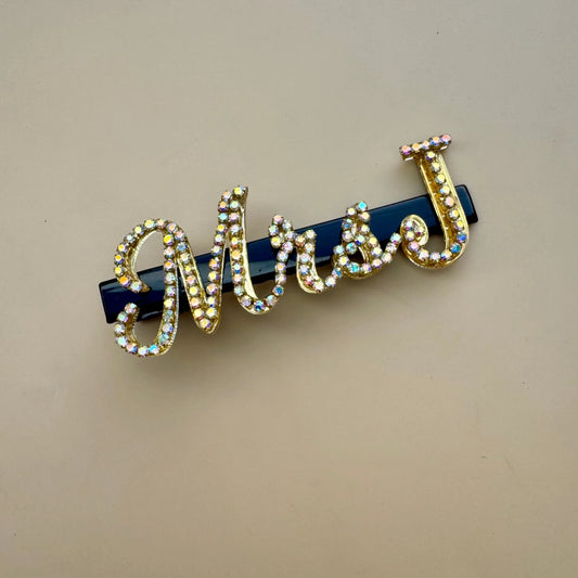 Custom Mrs Hair Clip with Crystal Letter