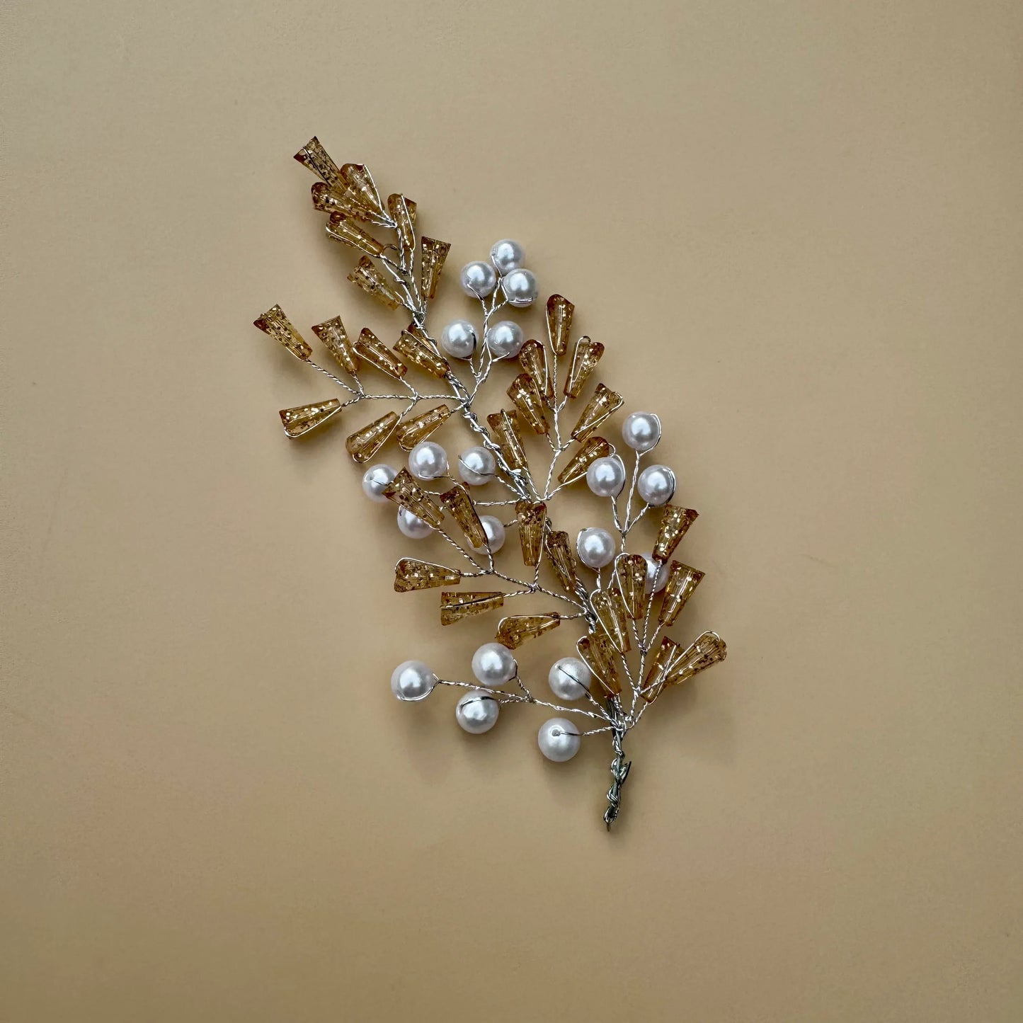 Golden Crystal & Pearl Hair Vine