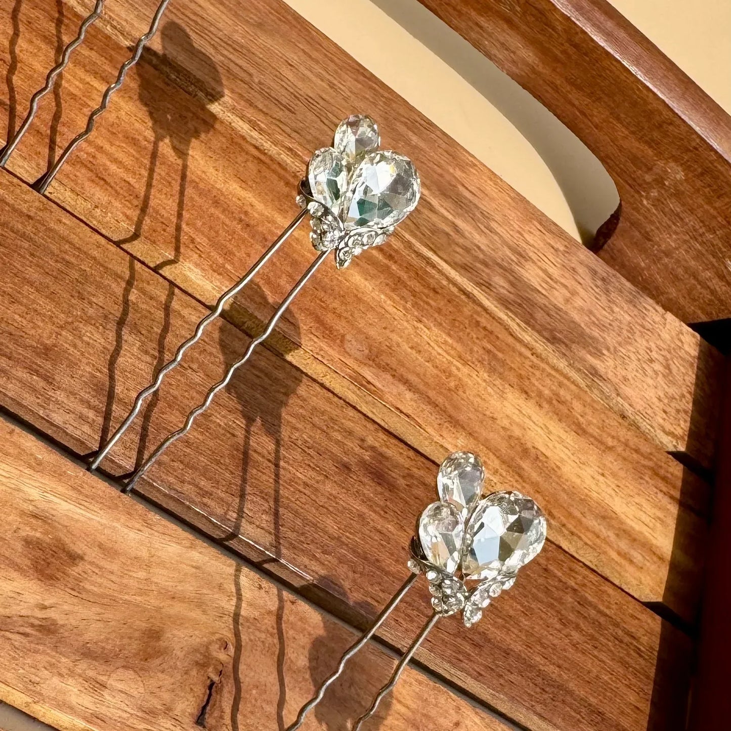 Silver Crystal Cluster Hair Pins - Set of 4