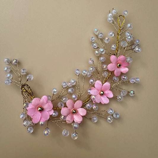 Blush Pink Floral Hair Vine with Crystals for Brides & Special Occasions