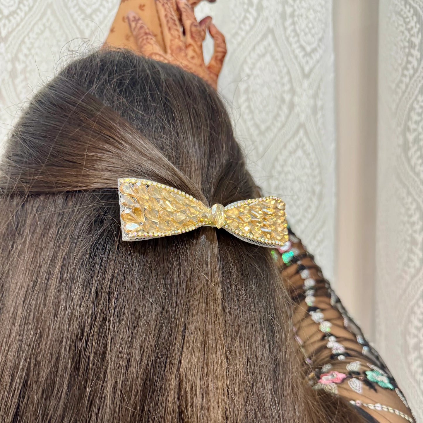 Bejeweled Golden Crystal Bow Hair Clip