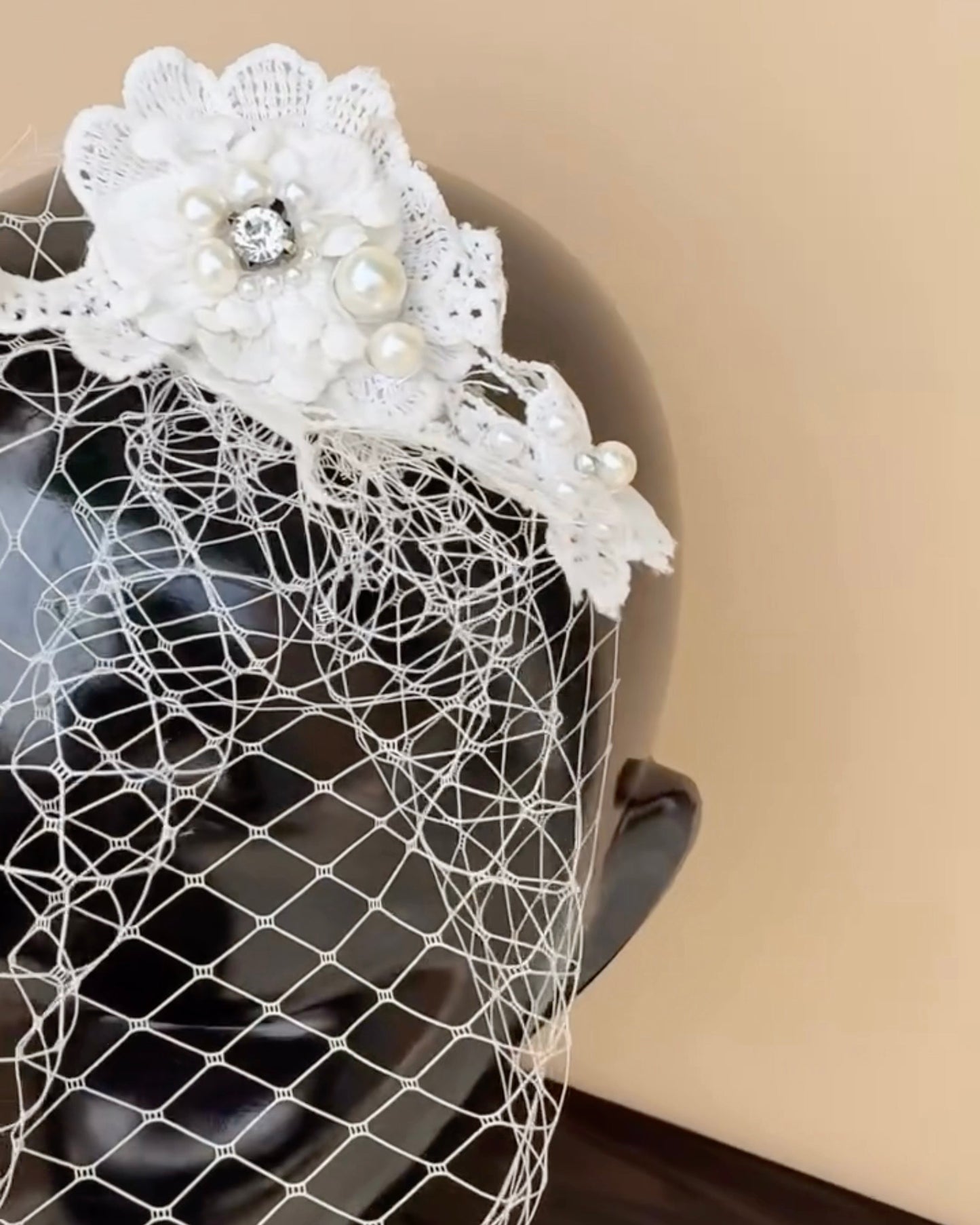 White Lace Birdcage Veil Fascinator