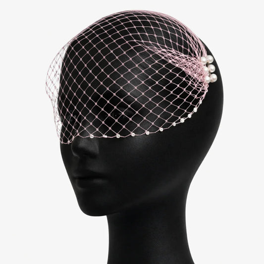 Blush Pink Pearl-Edged Birdcage Veil