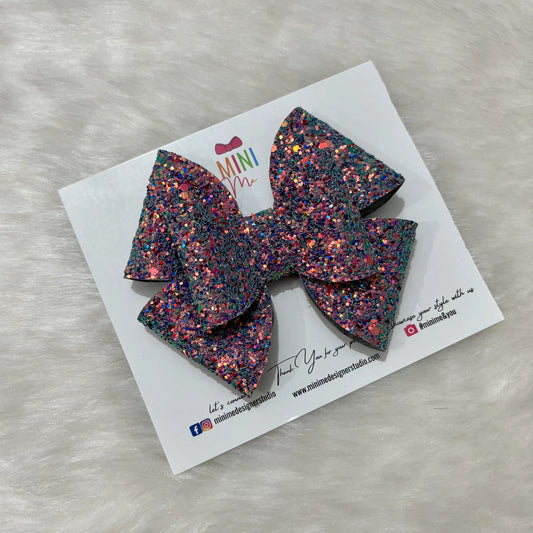 Multicolor Glitter Pinwheel Bow Hair Clip