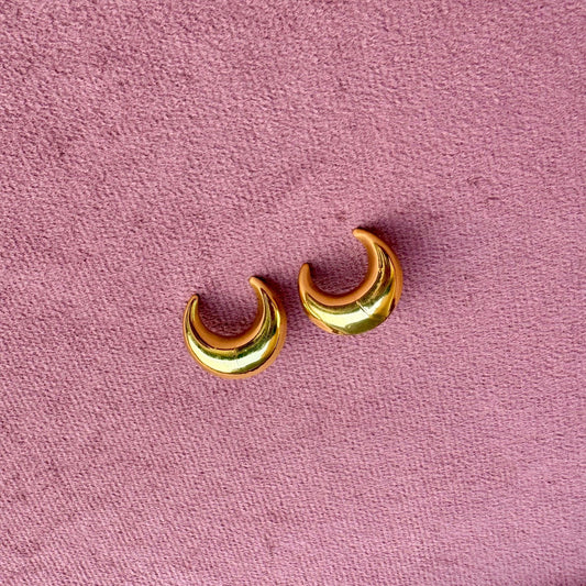 Golden Crescent Moon Stud Earrings