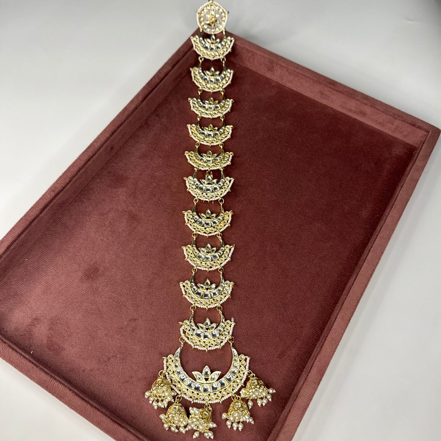 Crescent Moon Kundan Choti Hair Chain – Bridal Braid Accessory