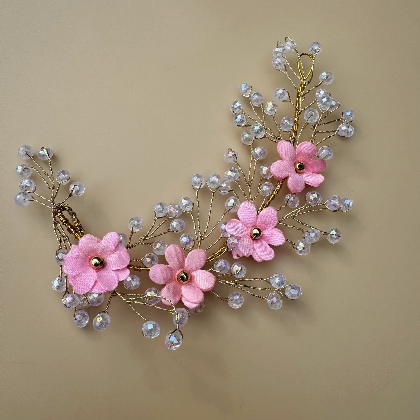 Blush Pink Floral Hair Vine with Crystals for Brides & Special Occasions