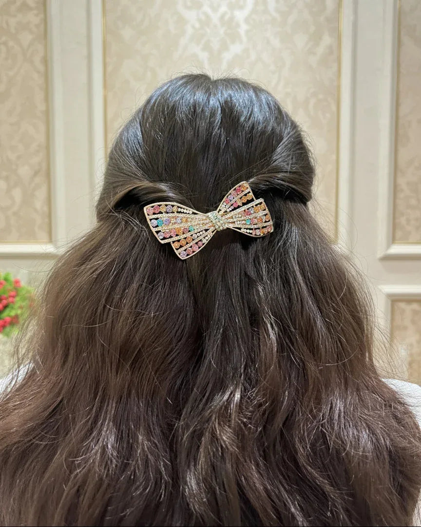 Pastel Multicolor Luxe Crystal Bow Hair Clip