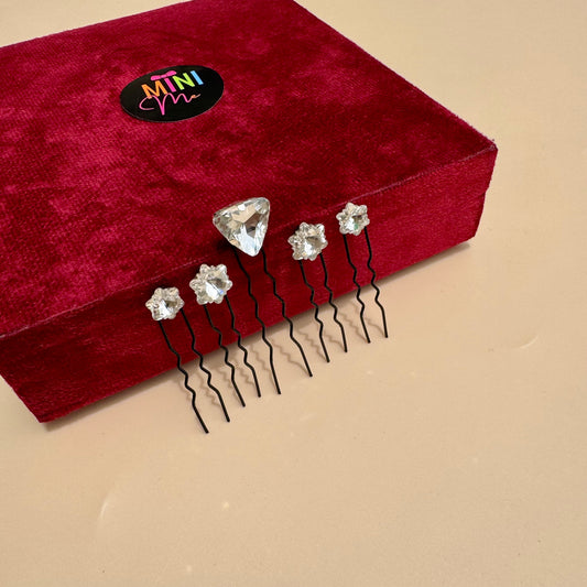 Diamond & Star Crystal Hair Pins (Set of 5)