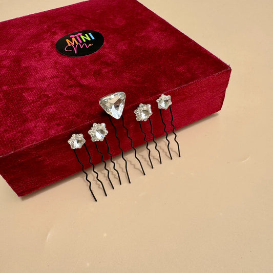 Diamond & Star Crystal Hair Pins (Set of 5)