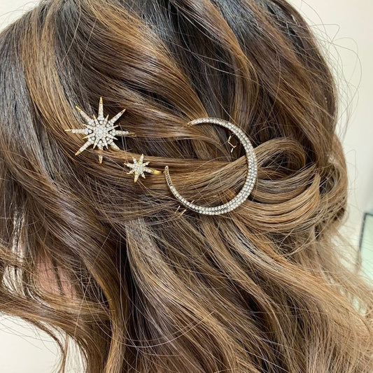 Crystal Moon & Star Hair Pin Set