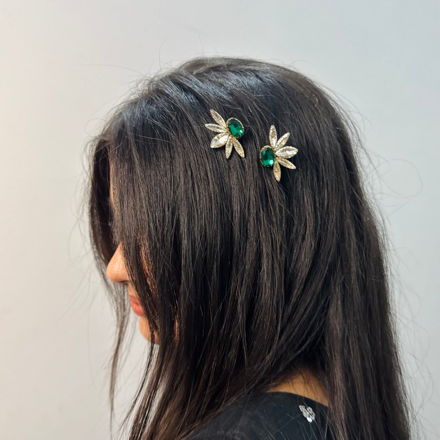 Emerald Green Winged Hair Pin Set Mirror Pair