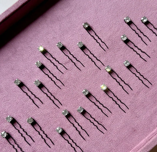 Classic Silver Crystal Hair Pins – Set of 12
