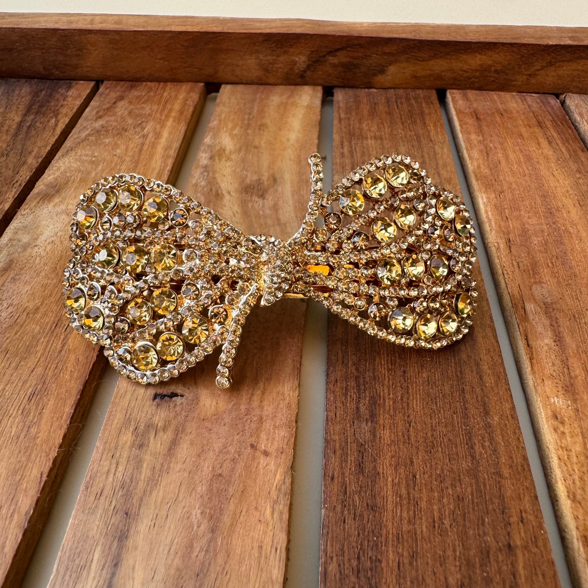 Golden Glam Crystal Bejewelled Bow Barrette Clip